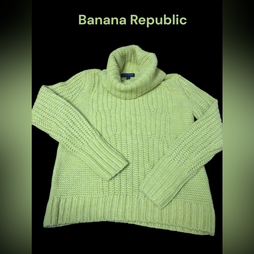 Banana Republic Chunky Knit Turtleneck Sweater Chartreuse Green Small